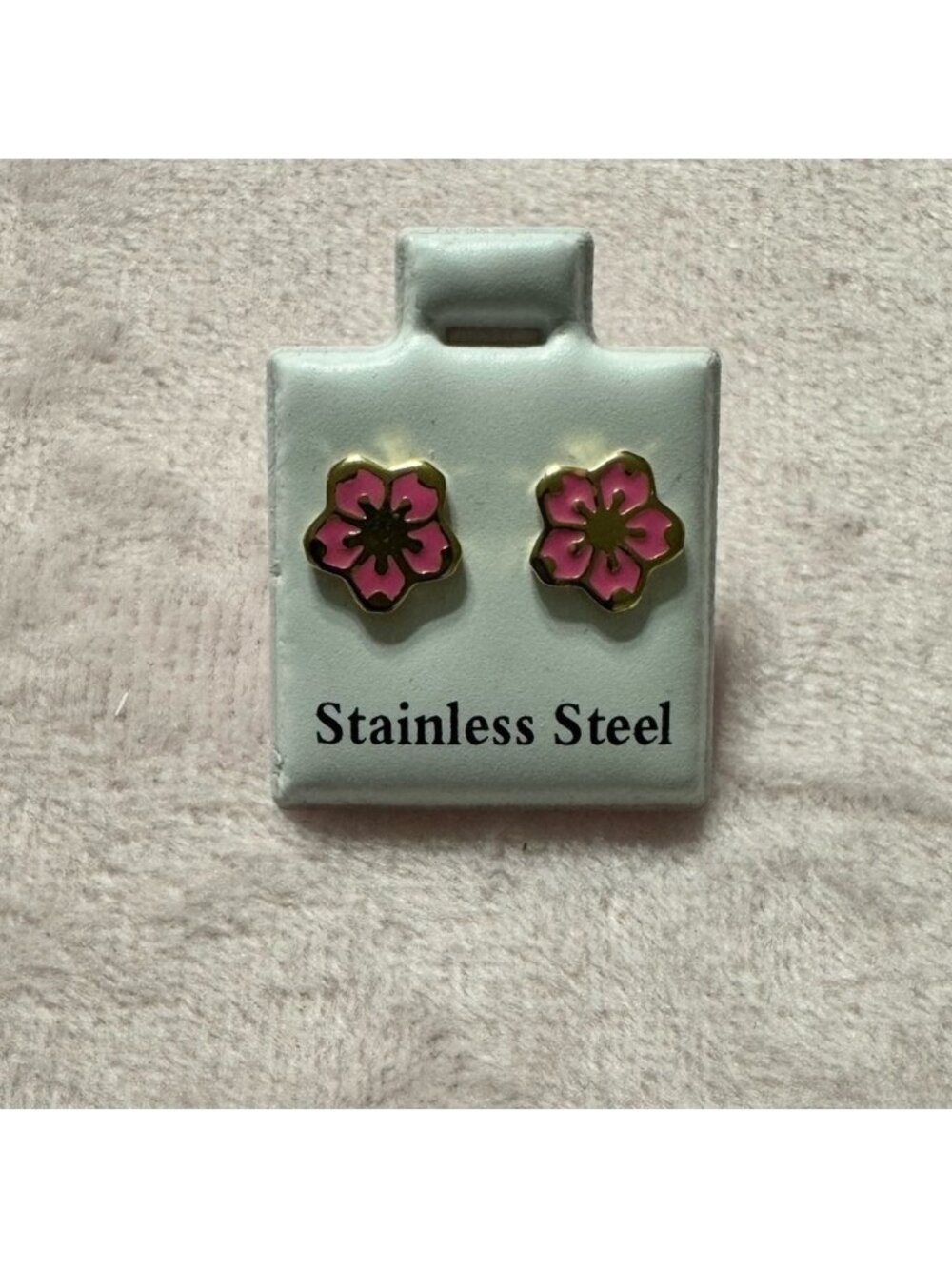 Pink Flower Stainless Steel Earrings
